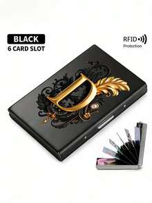 Premium Stainless Steel RFID Blocking Metal Letter A-Z Pattern Wallet For Men - Stylish Black Metallic Card Holder With Multi-Compartment Design, Perfect Father's Day Gift | Polished Finish & Silvery Tone, Women's Metal Card Case - Multicolor - View 15