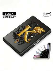 Premium Stainless Steel RFID Blocking Metal Letter A-Z Pattern Wallet For Men - Stylish Black Metallic Card Holder With Multi-Compartment Design, Perfect Father's Day Gift | Polished Finish & Silvery Tone, Women's Metal Card Case - Multicolor - View 14