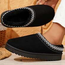 Womens Slippers Fall Winter Cotton Fuzzy Slippers Platform Slippers Mini Boots Braid Slippers Plush Fleece Lining Fuzzy Slippers Shoes Slippers Bedroom Slippers Indoor House - 黑色 - 查看 8