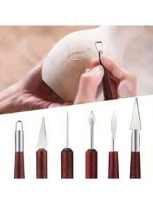 DIY Pottery Clay Tools Wooden Handle Pottery Carving Tool 6pcs/Set For Pottery Sculpture Ceramic Clay Trimming Cutting Kit Craftsman Tool - Multicolor - View 2