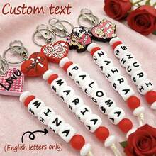 1pc Customized Valentine's Day Silicone Keychain, Heart Shaped, Couples Gift, Customized Name, Valentine's Gift For Boyfriend/Girlfriend - Red - View 11