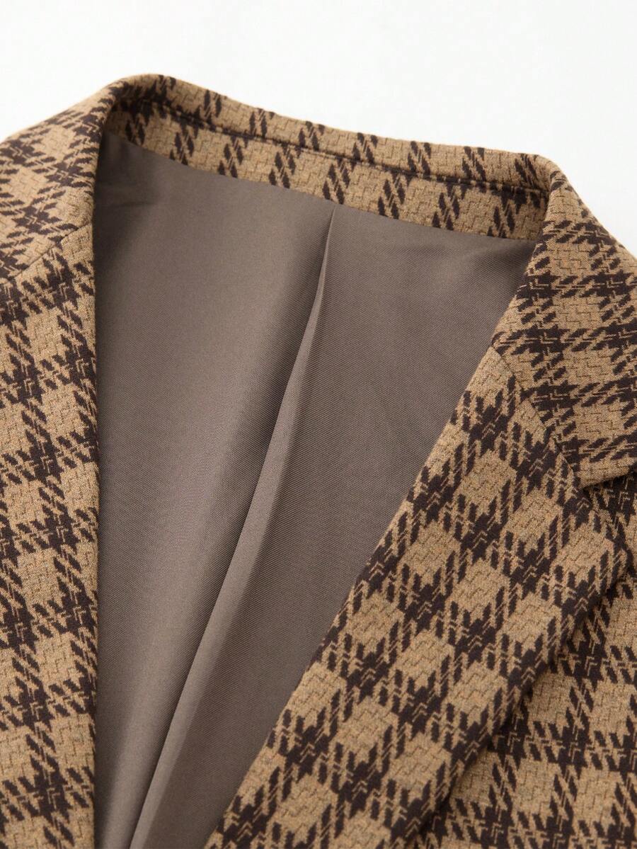 Tucano Men's Plaid Business Suit, Featuring A Detachable Lapel And Single-Button Design, Slim Fit, Suitable For Office Meetings, Daily Commute, An Essential Piece For Refined Business Casual Attire. - Mustard Yellow - View 1