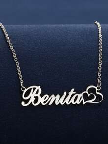 Customized Stainless Steel Necklace - Elegant Minimalist Style, Valentine's Day Gift, Personalized Letter & Name, DIY Heart Pendant, Suitable For Parties And Everyday Wear - Multicolor - View 7