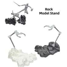 1 Set Rock Model Movable Figure Stand, Sturdy Support, Assembly Action Figure Display Base, Doll Model Stand Compatible With HG, RG, SD, SHF And Various Figures - 1 Set Of Gray Simulated Rock Model Support - View 2