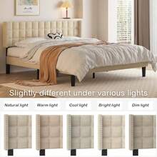 Superior Bronz VECELO Headboard Queen Size Linen Upholstered Headboards Only With Nailhead Trim Wingback Square Stitched Design Adjustable Height From 40" To 49.8" Oatmeal - Oatmeal - 查看 5