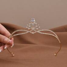 1pc Gold Crystal Crown Headpiece, Elegant Rhinestone Embellished Hair Accessory, Women's Party Hair Decor, Suitable For Birthday/Wedding/Prom/Bridal Celebration - Gold - View 7