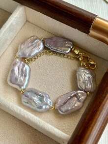1pc Elegant Baroque Natural Freshwater Pearl Bracelet, Unique Design, High-End, Summer Square Bracelet Jewelry For Women - 彩色 - 查看 5