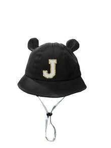 1pc A-Z Letter Print Sun Hat, Unisex Kids, Wide Brim Outdoor Sun Protection Cap With Chin Strap - Black - View 10