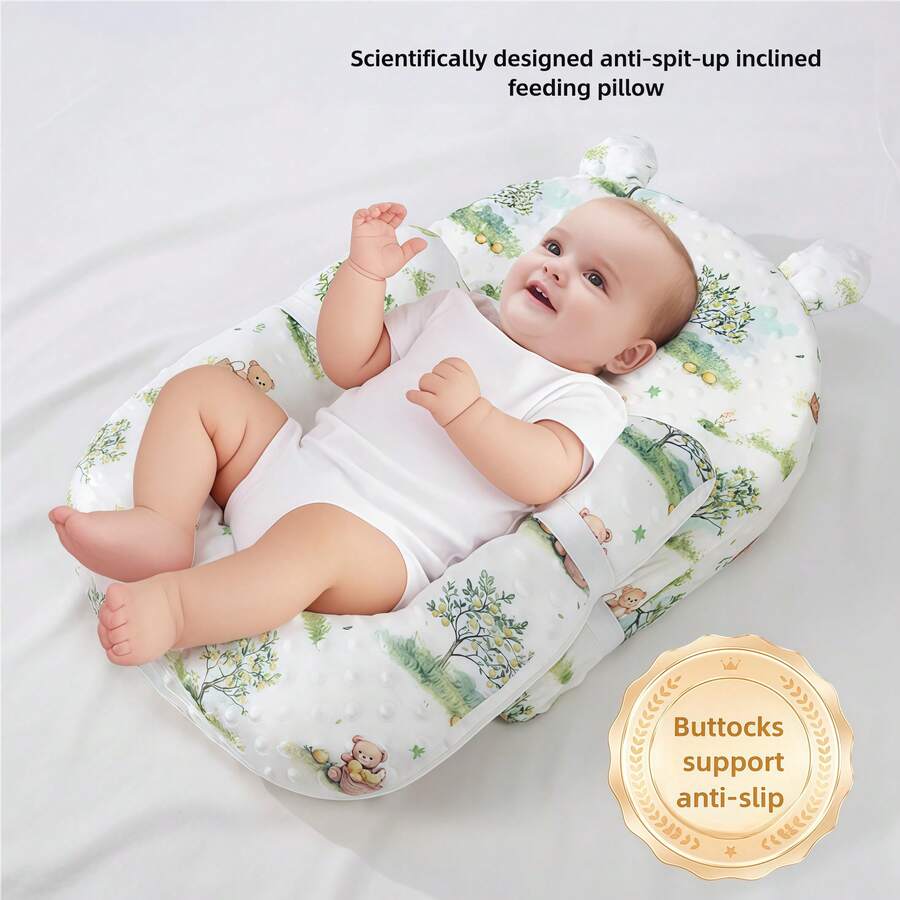 2件套新生儿0-3个月防吐奶倾斜枕，3片透气婴儿防吐奶垫，四季皆宜 - 彩色 - 查看 1