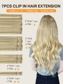 DOORES 7片装夹式接发片,100%真人发,浅金色挑染,14-18英寸,115克,Remy接发片,适用于夹式真人发,隐形直发,浓密丝滑,打造自然柔软的蓬松直发,适合头发稀疏的男女,冬季圣诞节角色扮演/校园/约会之夜等场合。 - S16/22A - 查看 5