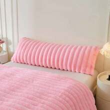Fluffy Faux Rabbit Fur Body Pillow Cover, Soft Plush Fuzzy Wide Striped 20x54 Body Pillowcase With Zipper, Home Drative Shaggy Furry Ribbed Long Pillow Cover For Bed Couch Sofa Bedroom, Pink,39983374 - 粉色 - 查看 1