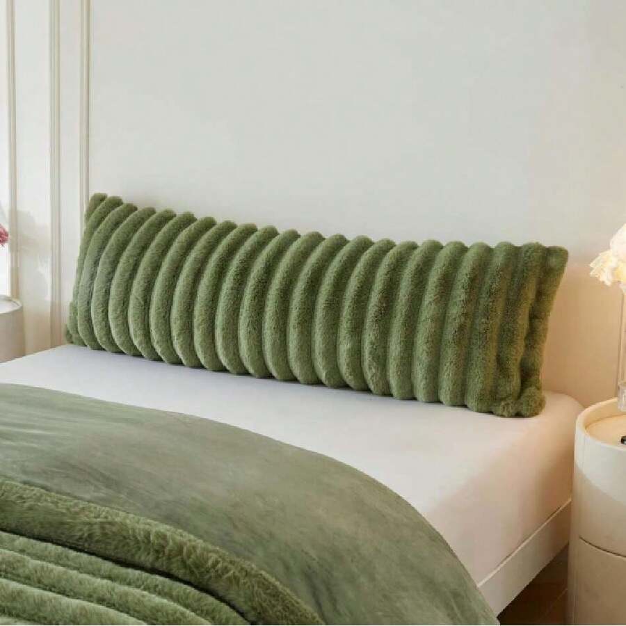 Fluffy Faux Rabbit Fur Body Pillow Cover, Luxury Plush Fuzzy Striped 20x54 Bedoom Body Pillowcase Moss Green, Shaggy Furry Long Bed Pillow Case With Zipper For Girls Teens Adults, Sage Green,39983376 - 綠色 - 查看 1