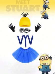 1/2/4/5件套斯图尔特+鲍勃+凯文卡通人物主题生日派对装饰服装套装，包含派对帽、卡通人物眼镜，适合圣诞节、万圣节和主题活动角色扮演圣诞服装套装 - 彩色 - 查看 2