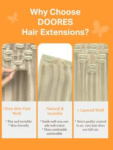 DOORES 无痕夹式接发，真人发，130克-160克，7片装，灰金色挑染，铂金色原生直发，自然Remy PU材质，隐形夹式接发，适合女性和女孩日常佩戴，易于造型，展现真人发魅力，优雅休闲，适合假日装扮、角色扮演、校园、运动、度假旅行、节日、舞会、生日派对等场合。 - S17A/60A - 查看 8