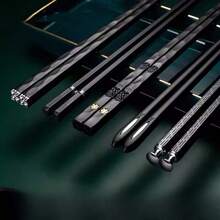 5双装可重复使用黑银筷子套装，防滑寿司筷，适合5人使用，是节日、派对、婚礼、酒店、餐厅和礼品的理想之选。 - 黑銀混裝筷-5雙 - 查看 4