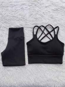 Ribbed Summer Set - Shorts And Top For Gym - Black - View 1