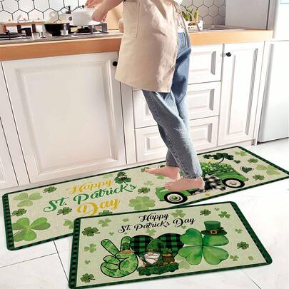 1 pieza Felpudo de San Patricio para interior y exterior, felpudo con trébol verde de la suerte y amor, de lino con base de goma antideslizante, decoración estacional para la entrada.