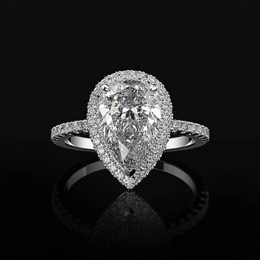 Creative Sparkling Water Drop  Wedding Ring For Women, Simple And Elegant Wedding Jewelry, Suitable For Daily Wear Or Party Fashion Women's Ring, Jewelry Accessories, An Exquisite Gift For Women. - 水滴戒指 - 查看 1