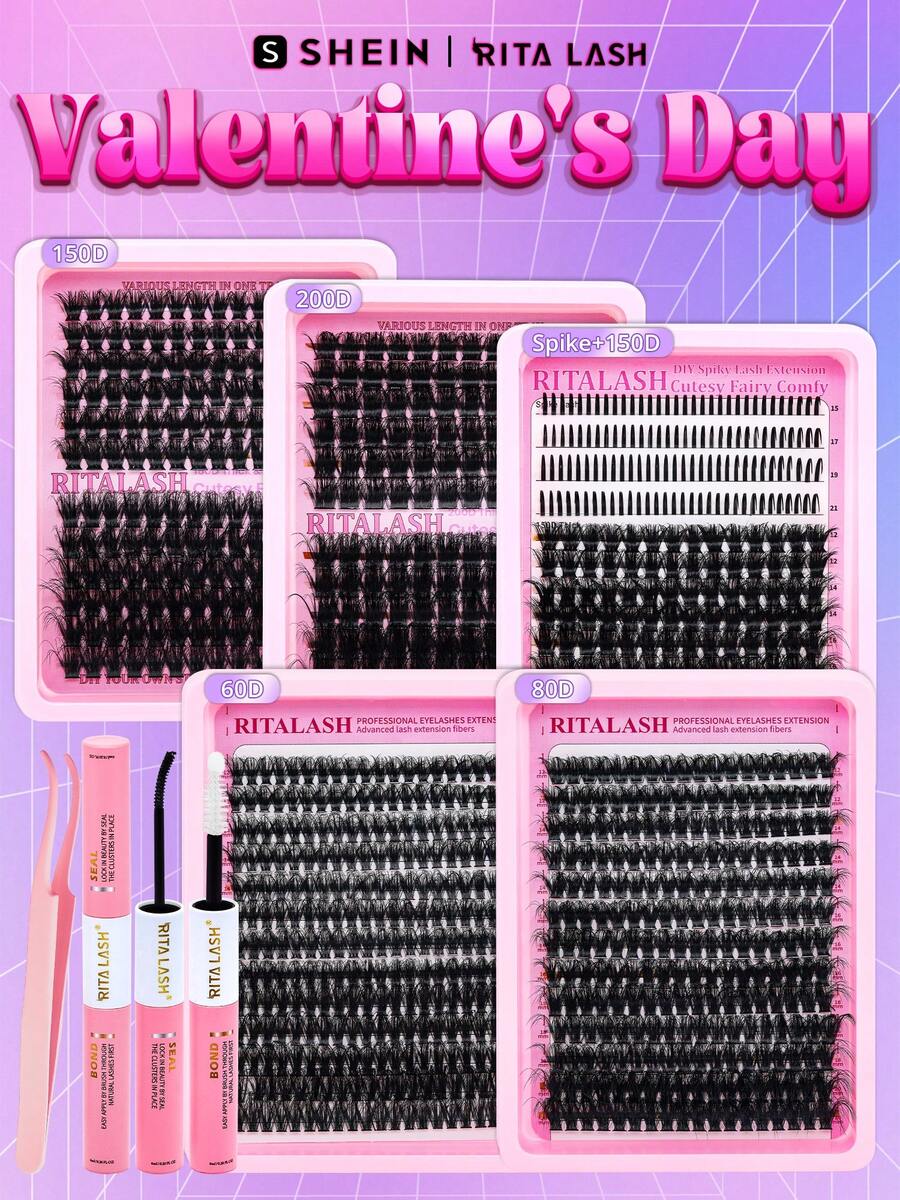 RITALASH 260Pcs 5 Nature Styles Lash Clusters Kit, 150D/ 200D/ Spike+150D/ 60D/ 80D Eyelash Clusters Extensions With Everything You Need For Beginners And Proficient, Beayty At Home Easily - Black - View 1