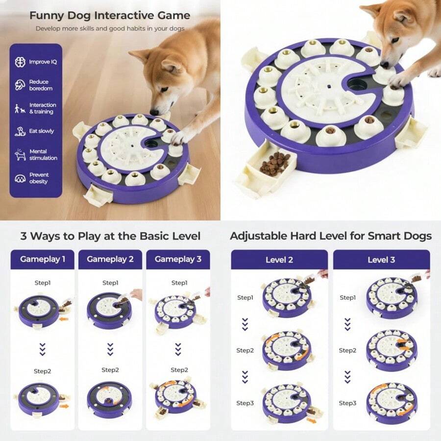 Dog Puzzle Toys 3 Levels Interactive Cognitive Toy For Smart Dogs Food Puzzles Game For IQ Training Brain Mental Stimulation Slow Feeder Treat Dispenser For Large Medium Small Dogs - 如圖所示 - 查看 1