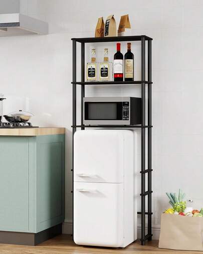 Mini Fridge Storage Rack, 3-Tier Microwave And Mini Fridge Stand With Storage Dorm Refrigerator Shelf For Kitchen