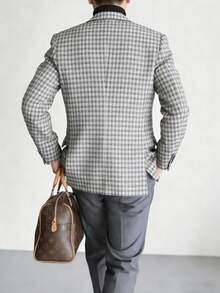 Tucano 男士格子单排扣西装，平驳领，单扣设计，修身剪裁，适合办公室、商务会议、休闲商务场合及日常通勤。 - 卡其色 - 查看 4