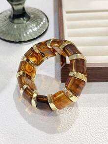 1pc Women's Beaded Bracelet, Bohemian Style Beaded Resin CCB Elastic Bracelet, Suitable For Vacation Wear - Beaded Elastic Bracelet - View 7