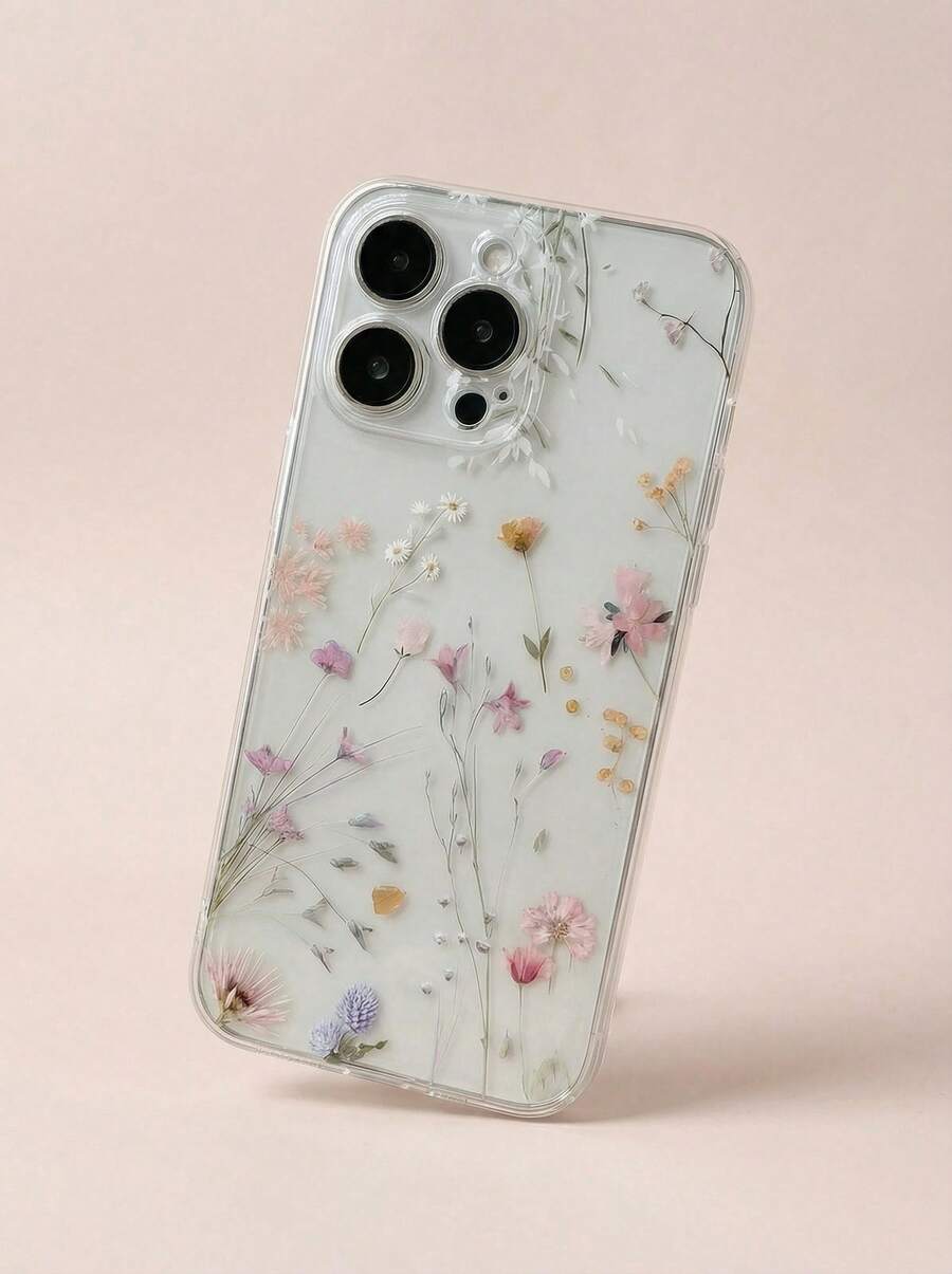 POKOJA LAND 1 件简约花卉透明全覆盖 TPU 手机壳，适用于 17、16、15、14、13、12、11 Pro Max、A55/54/53/52/51、S24/23/22/21 Ultra