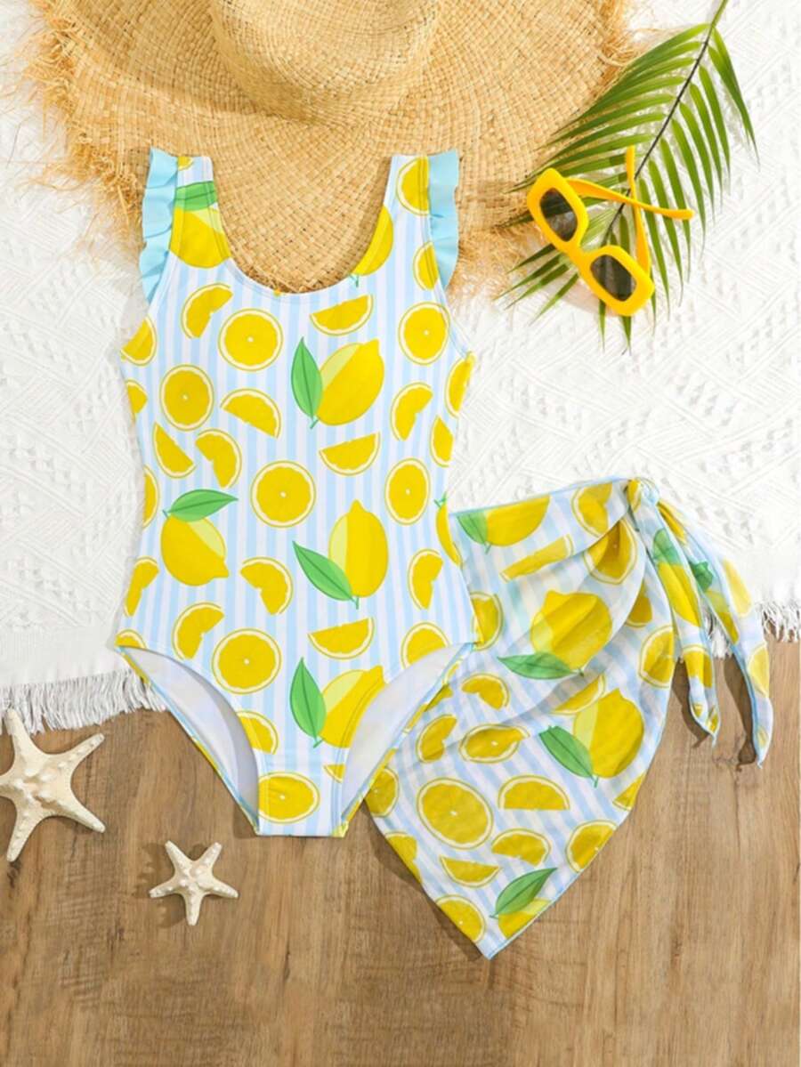 Bộ đồ bơi dệt kim cổ chữ V sâu in hình chanh dễ thương dành cho bé gái, thích hợp cho bãi biển, mùa hè, kỳ nghỉ, bờ biển, thời trang thanh lịch dành cho phái nữ. - Nhiều màu - Xem 1