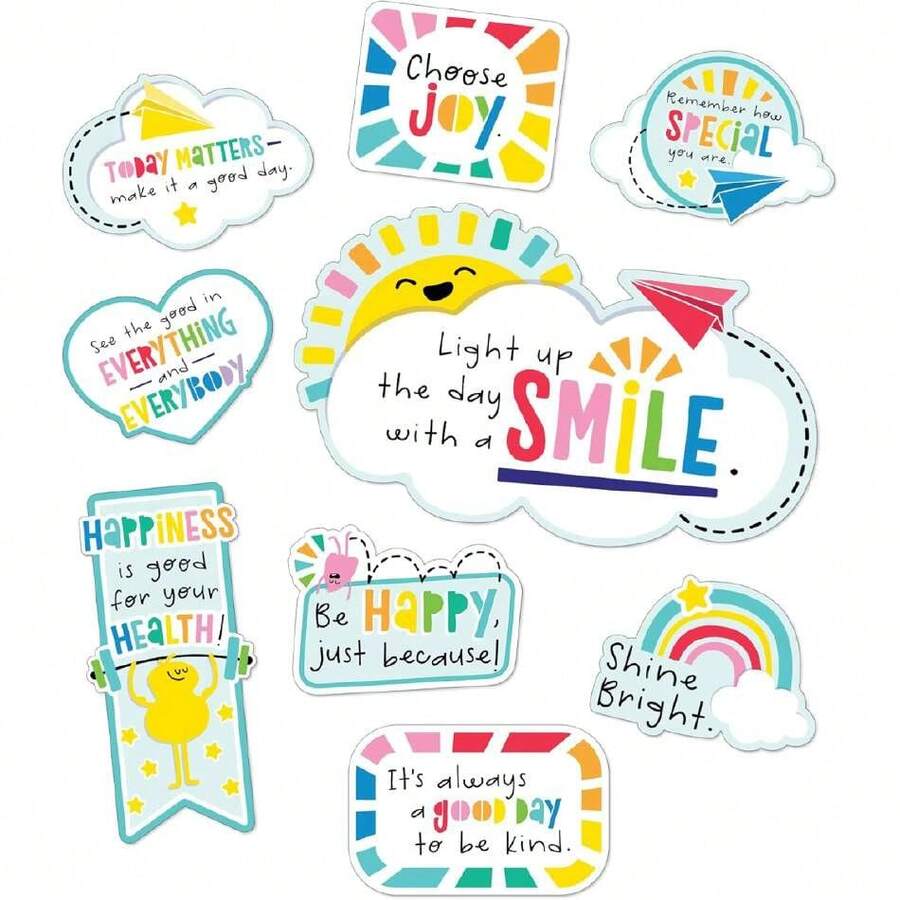 Carson Dellosa Happy Place Motivational Mini Bulletin Board Set, Colorful, Motivational Charts with Inspirational Quotes, Homeschool or Classroom Décor (15 pc),39847727 - Azul menta - Ver 1