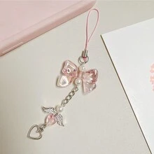 1个可爱多彩蝴蝶结、天使翅膀、心形手机挂饰、钥匙扣、挂绳 - 彩色 - 查看 6