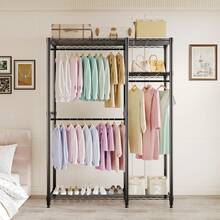 Dragonpad 76.5inch Tall Heavy Duty Clothes Rack Garment Rack For Hanging Clothes, Freestanding Clothes Rack Portable Closet Organizer And Storage With Hanging Rods, Adjustable Shelves Closet Wardrobe For Bedroom Cloakroom - (2+1) 76.5"H X 41.6"L X 15.5"W - View 6