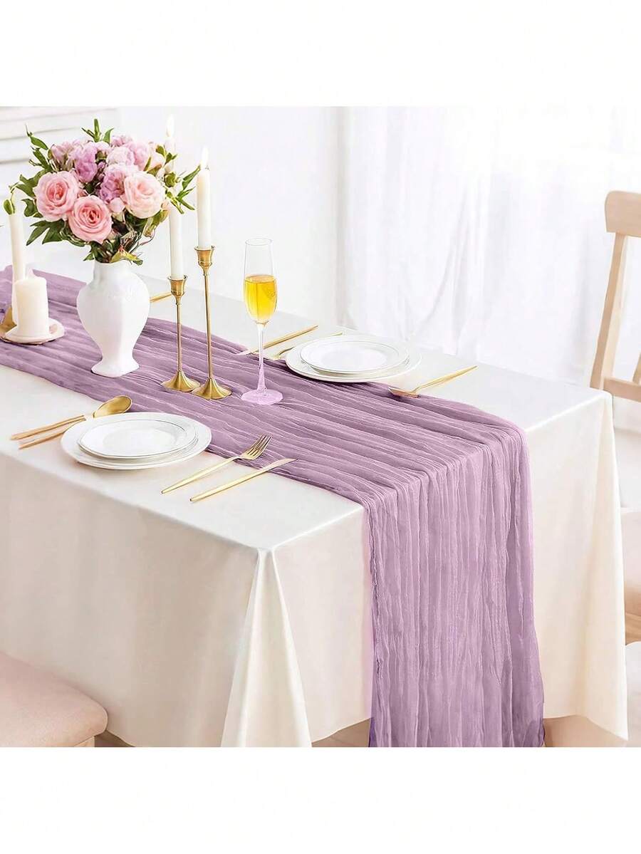 1 件纱质桌旗，波西米亚乡村风格，适用于婚礼、派对、婴儿派对、生日、家居装饰、节日装饰 - 紫丁香色 - 查看 1