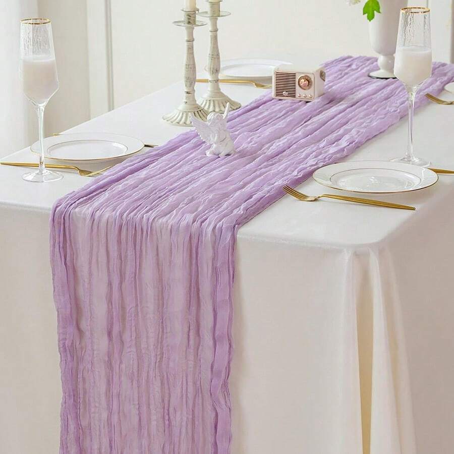 1pc Gauze Table Runner, Bohemian Countryside Style, Suitable For Wedding, Party, Baby Shower, Birthday, Home Decor, Holiday Decoration - Lilac Purple - View 1
