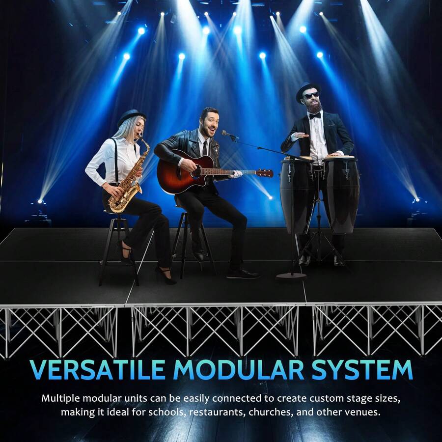 Portable Stage Platform 4x4ft, 1540lb Capacity & 16.5" H For Unobstructed Sightlines| 16-Strut Centipede Design| Foldable Stage For Events, Worship, Live Streams, Bars - Black - View 1