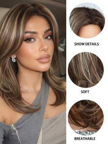 优雅时尚女士假发，18英寸，渐变色，自然卷曲短卷发，带刘海，耐热合成纤维编织假发。适合节日、旅行、舞会、家庭聚会、角色扮演、婚礼和日常佩戴。是送给女孩的节日礼物。 - 漸層 - 查看 7
