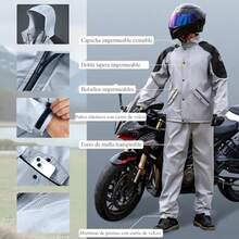 Impermeable Reflectante para Motocicleta con Capucha,Impermeable para Motocicleta y Bicicleta con Cubrezapatos,Capucha y Bolsa de Almacenamiento,Equipo para Exteriores para Das Lluviosos - xl+gris - Ver 6