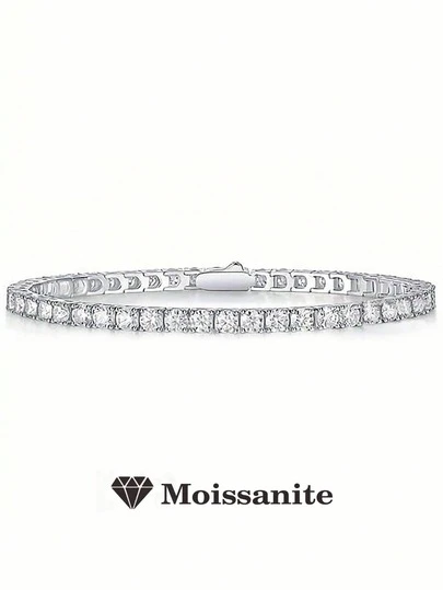 1pc Elegant Luxury 925 Sterling Silver 8ct Moissanite Iced Out Tennis Bracelet, Suitable For Women's Daily Wear, Commute, Party, Vacation, Birthday, Valentine's Day, Mother's Day, Wedding Anniversary, Christmas, High-End Sophisticated Jewelry Gift For Her