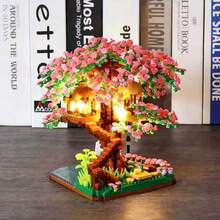 2008pcs Cherry Blossom Tree House/Rainbow Tree House DIY Creative Assembly Building Blocks Micro Particle Building Block Set, Indoor Home Decor, Desktop Ornament, Birthday/Halloween/Christmas Gift - Pink - View 8