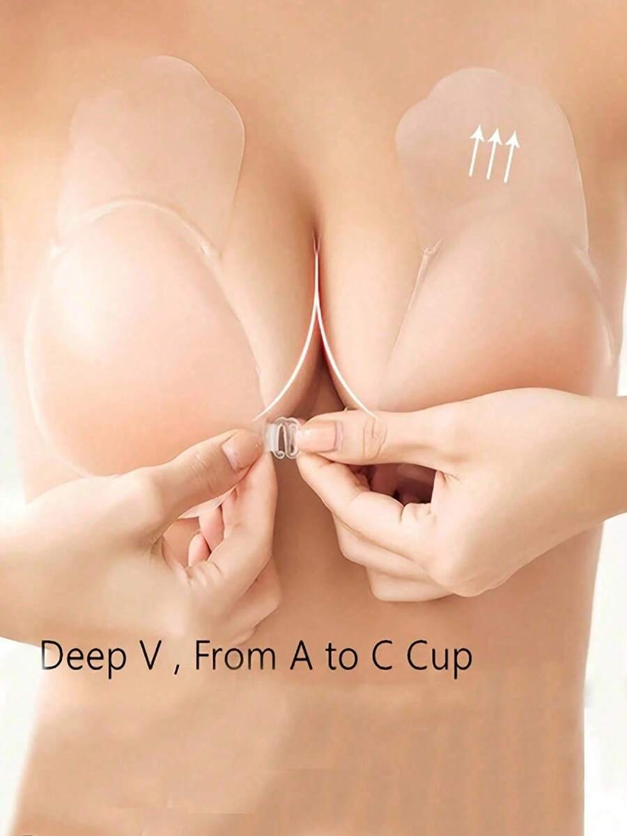 1 Pair Silicone Invisible Strapless Bra With Self-Adhesive Cups And Lift Straps - Apricot - View 1