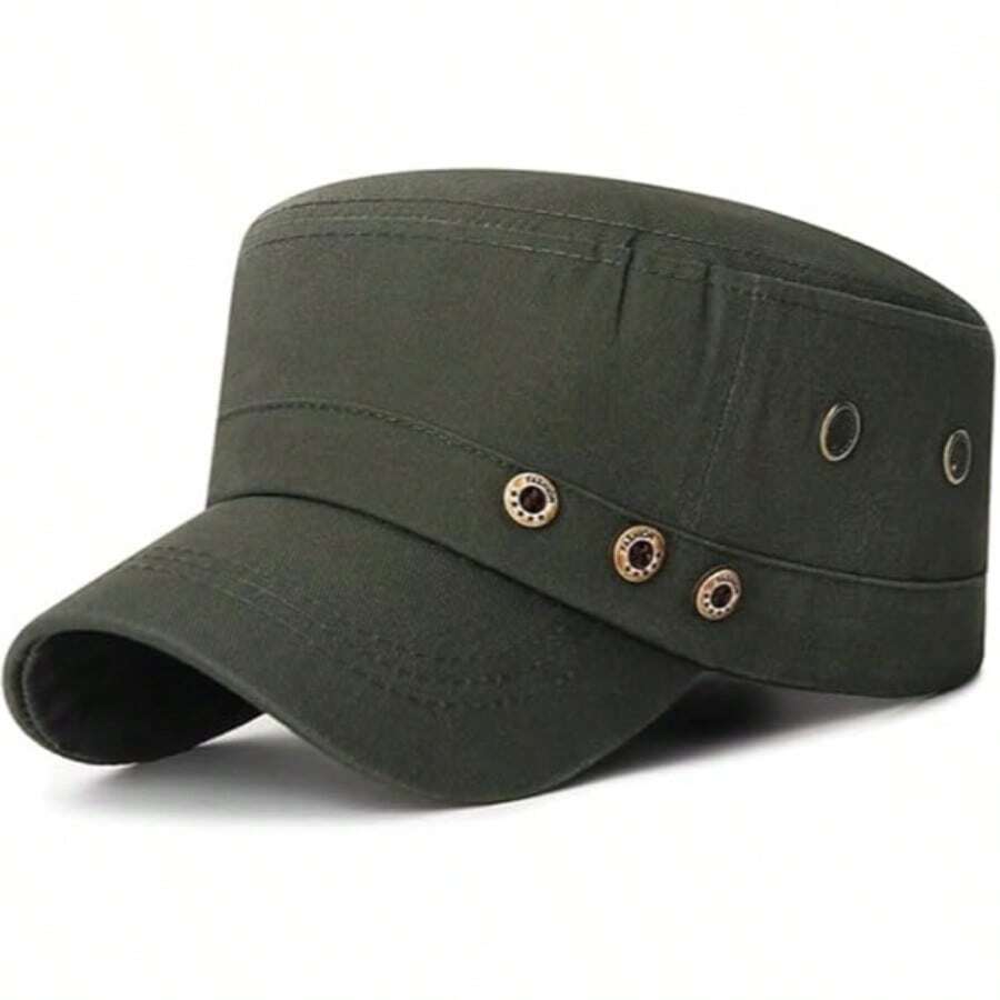 Unisex Flat Top Cap Lightweight Breathable Cotton Hat Adjustable Foldable Cap For Hiking Camping Travel - 軍綠色 - 查看 1