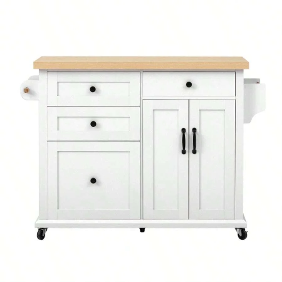 Mobile Kitchen Island On Casters With Extendable Dining Table, Kitchen Cart With Multifunctional Drawers, Ideal For The Kitchen And Dining Room (Black) - White - View 1