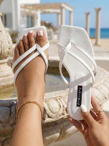 planare Giày sandal nữ thời trang mới, kiểu dáng thường ngày, mũi vuông, chất liệu PU, thoáng khí, thoải mái, nhẹ nhàng, thích hợp cho cả hoạt động ngoài trời và trong nhà, nhiều màu sắc. - trắng - Xem 2