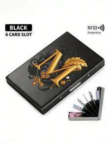 Premium Stainless Steel RFID Blocking Metal Letter A-Z Pattern Wallet For Men - Stylish Black Metallic Card Holder With Multi-Compartment Design, Perfect Father's Day Gift | Polished Finish & Silvery Tone, Women's Metal Card Case - Multicolor - View 16