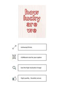 1pc Frameless Banner With A Red Bubble Letter Print Reading "How Lucky Are We" On A Light Pink Wavy Stripe Background. Suitable For Living Room, Bedroom, And Dormitory Decoration. - Multicolor - View 5