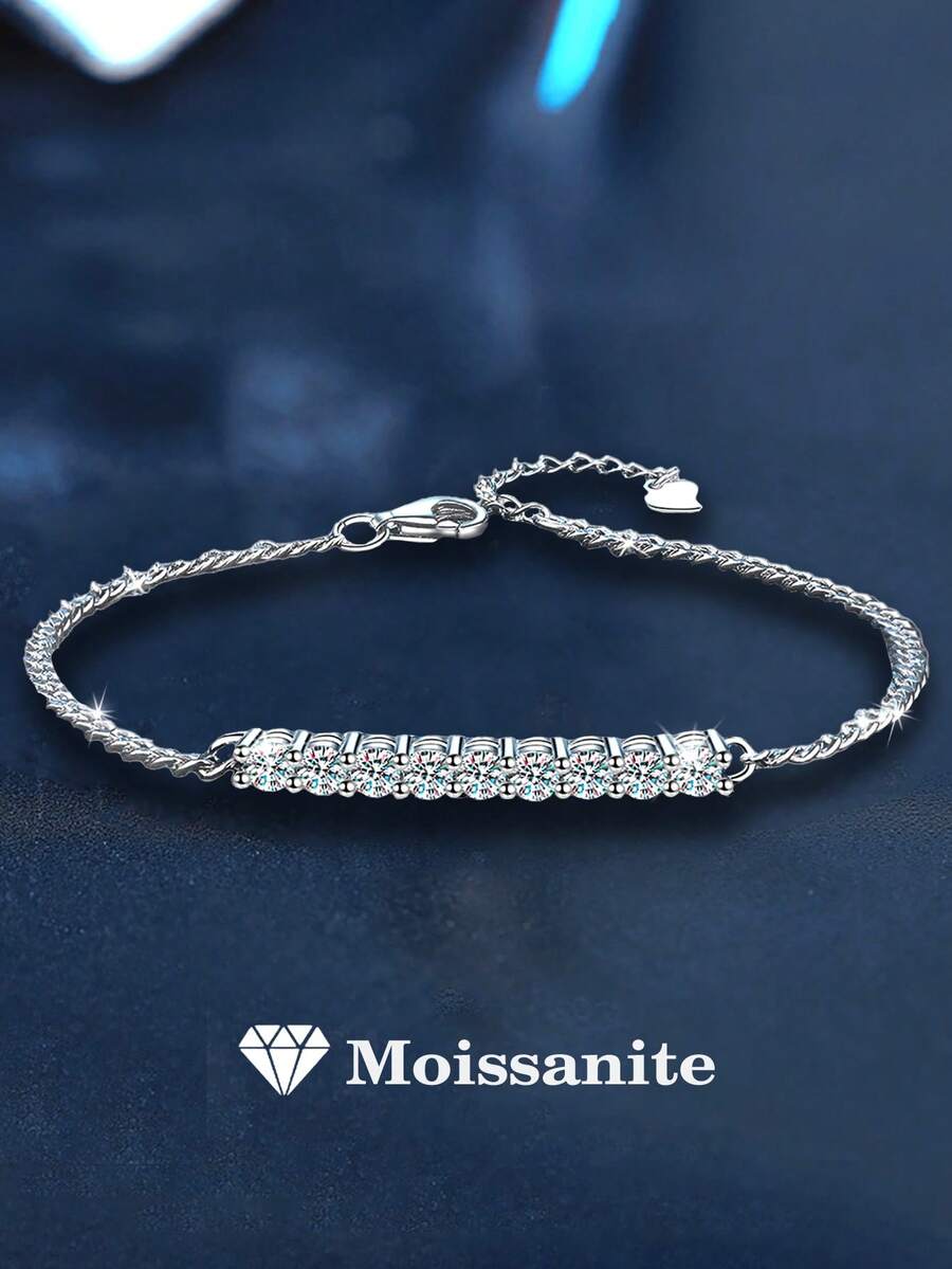 1pc Luxury 925 Sterling Silver 0.9 Carat Moissanite Bracelet, Women's Wedding Anniversary Necklace, Suitable For Daily Wear, Mother's Day, Valentine's Day, Birthday, New Year Gift - SL0001M - View 1
