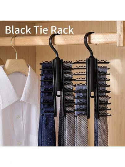 1/2pcs Multifunctional Tie Rack Organizer - Can Accommodate Ties, Scarves, Belts - Space Saving Closet Storage Solution, Durable Plastic, Black, Clothes Hanger For Organizing Ties, Scarves, Belts