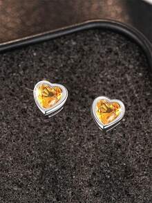 1 Pair Teen Elegant Cubic Zirconia Stud Earrings For Girls For Daily Decoration For Party Jewelry Birthday Gift - Yellow - View 2