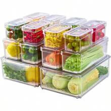 14 Pack Fridge Organizers, Refrigerator Organizer Bins With Lids,   Stackable Fruit Storage Containers For Fridge, Vegetables, Food And Drinks - Default - View 1