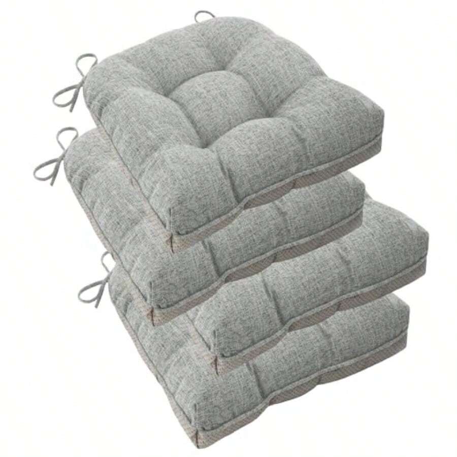 Chair Cushions For Dining Chairs Set Of 4 Office Chair Cushion 18x18x3 Inches Kitchen Chair Pads Soft And Comfortable Seat Cushion With Ties And Non Slip Backing Black - Light Grey - View 1
